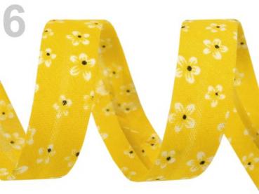 Schrägband Polyester Breite 14 mm gefalzt Blumen - Gelb